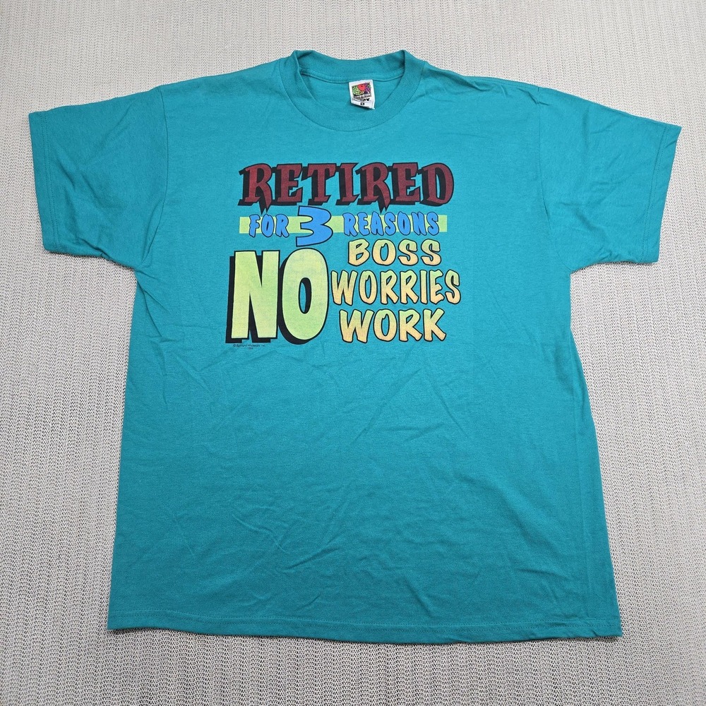 Vintage Fruit of the Loom Shirt Men XL Blue Funny Graphic Retired For 3 Reasons